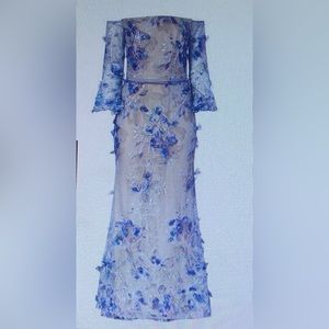 Marchesa Notte light blue floral embroidered gown. Size 12. Worn once.
